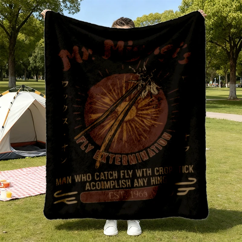 Mr. Miyagi's Fly Extermination Movie Flannel Blanket, 1980s Karate Graphic Flannel Throw