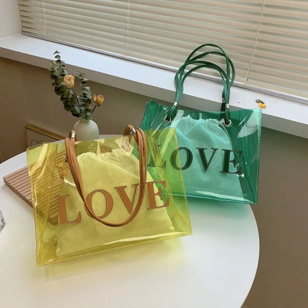 Transparent Laser Shoulder Bag for Women Candy Color Letter Fashion Mini Crossbody Messenger Bag PVC Jelly Tote Bag