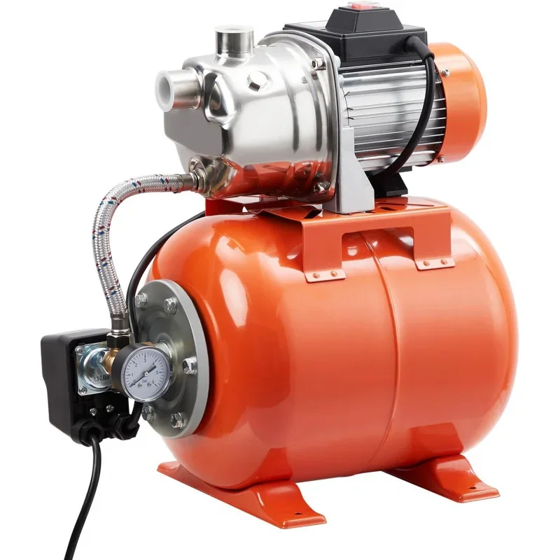 1.6HP Shallow Well Pump with Pressure Tank, Stainless Steel, 115V Irrigation Pump, Automatic Booster Jet Pump Home, Ga