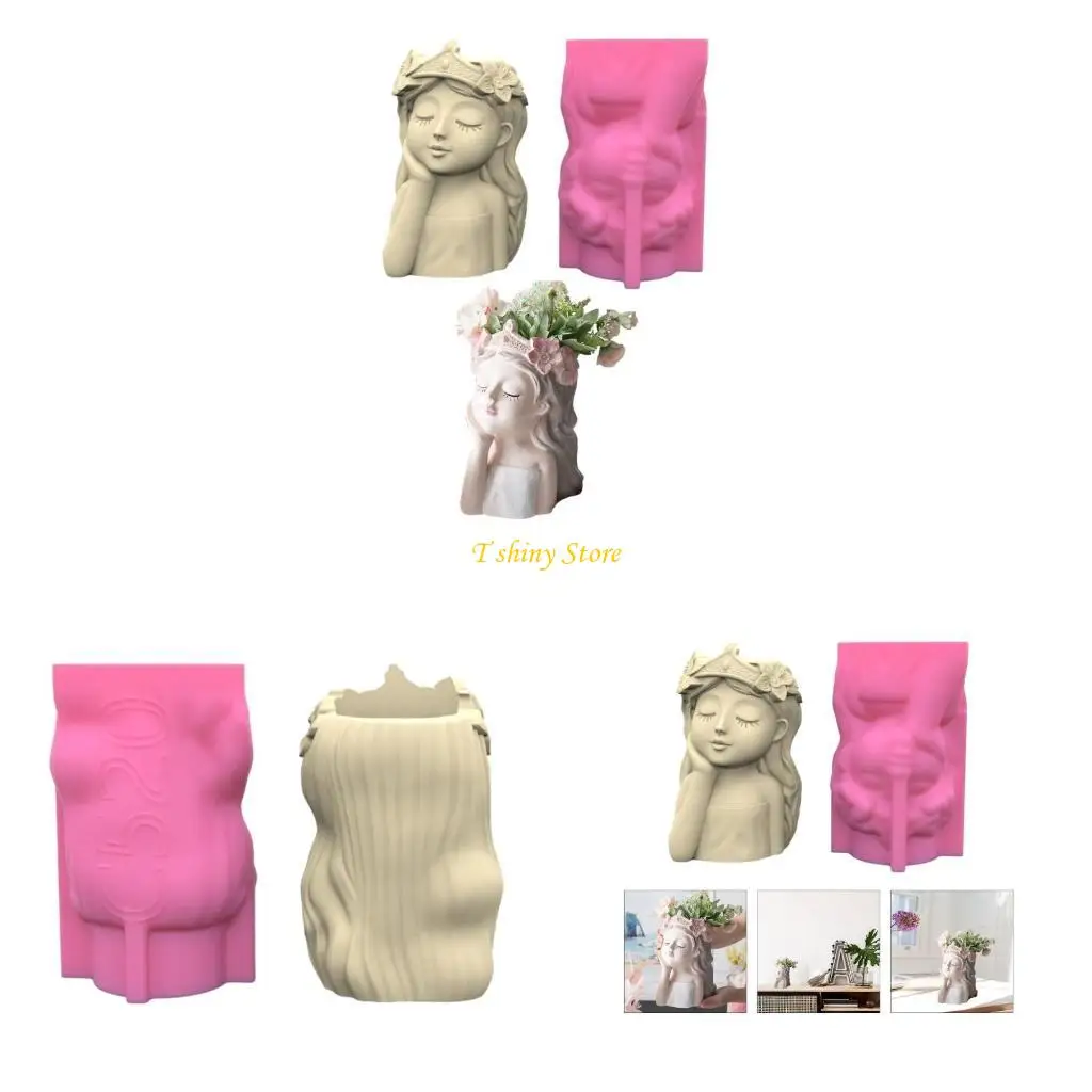 

N58F DIY Crown Girls Flower Pot Silicone Molds Pen Holder Epoxy Resin Mold Planter Making Tool for DIY Crafts