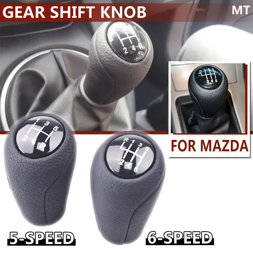 For MAZDA 3 BK BL 5 CR CW 6 II GH CX-7 ER MX-5 NC III 23 5/6-Speed Leather Gear Shift Knob MT Leather Shifter Lever Arm Headball