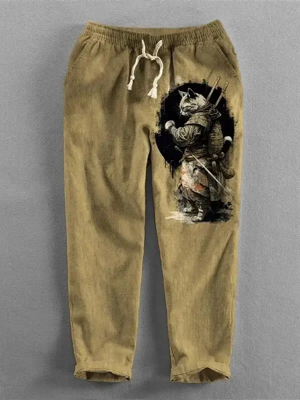 Unisex-Hose mit japanischem Samurai-Katzen-Print und weitem Bein, Harajuku Hipster Sommer-Streetwear-Jogginghose für Männer und Frauen – Detail 6
