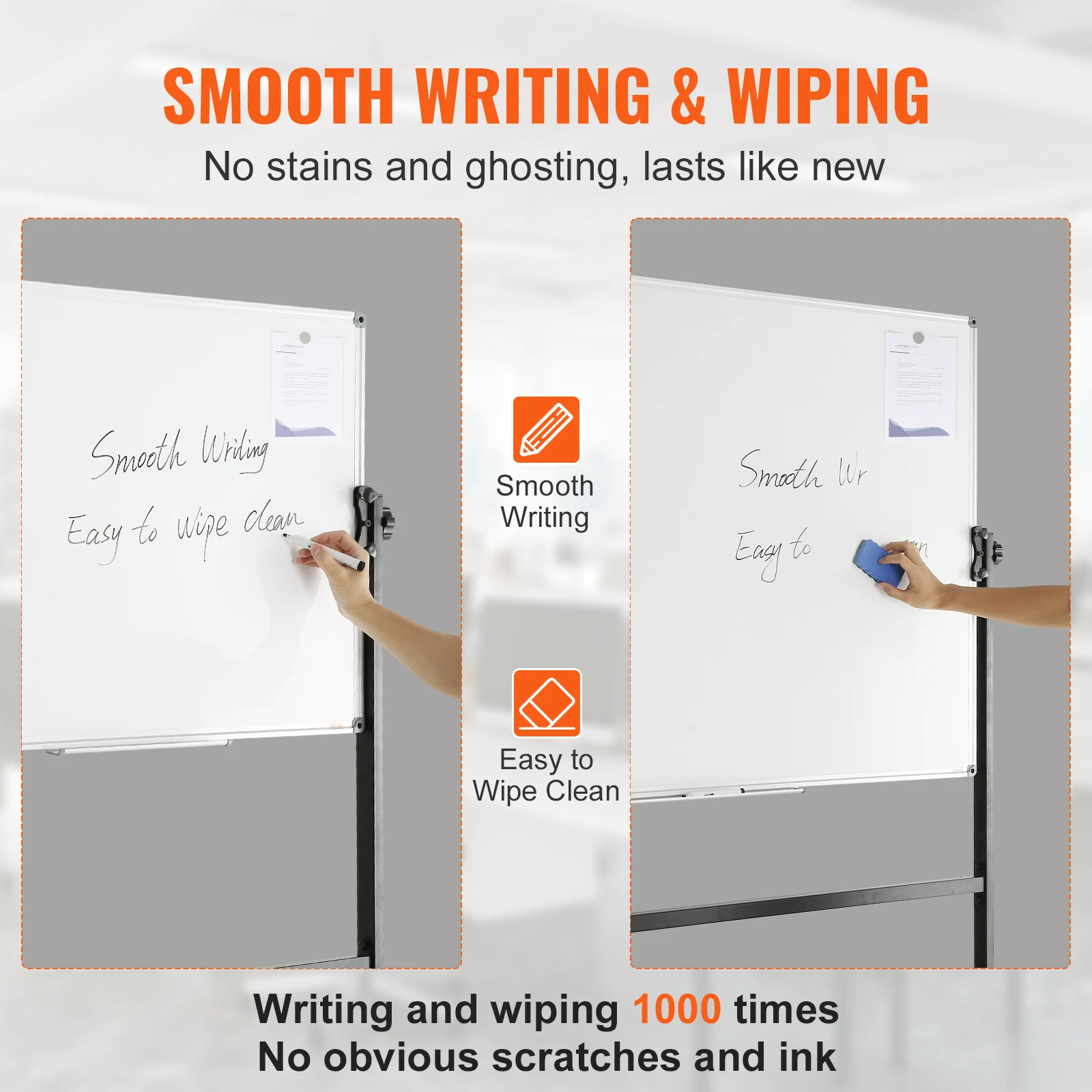 VEVOR-Double-Sided Rolling Magnetic Whiteboard, quadro branco móvel, 360 ° reversível, altura ajustável, Dry Erase Board para a escola