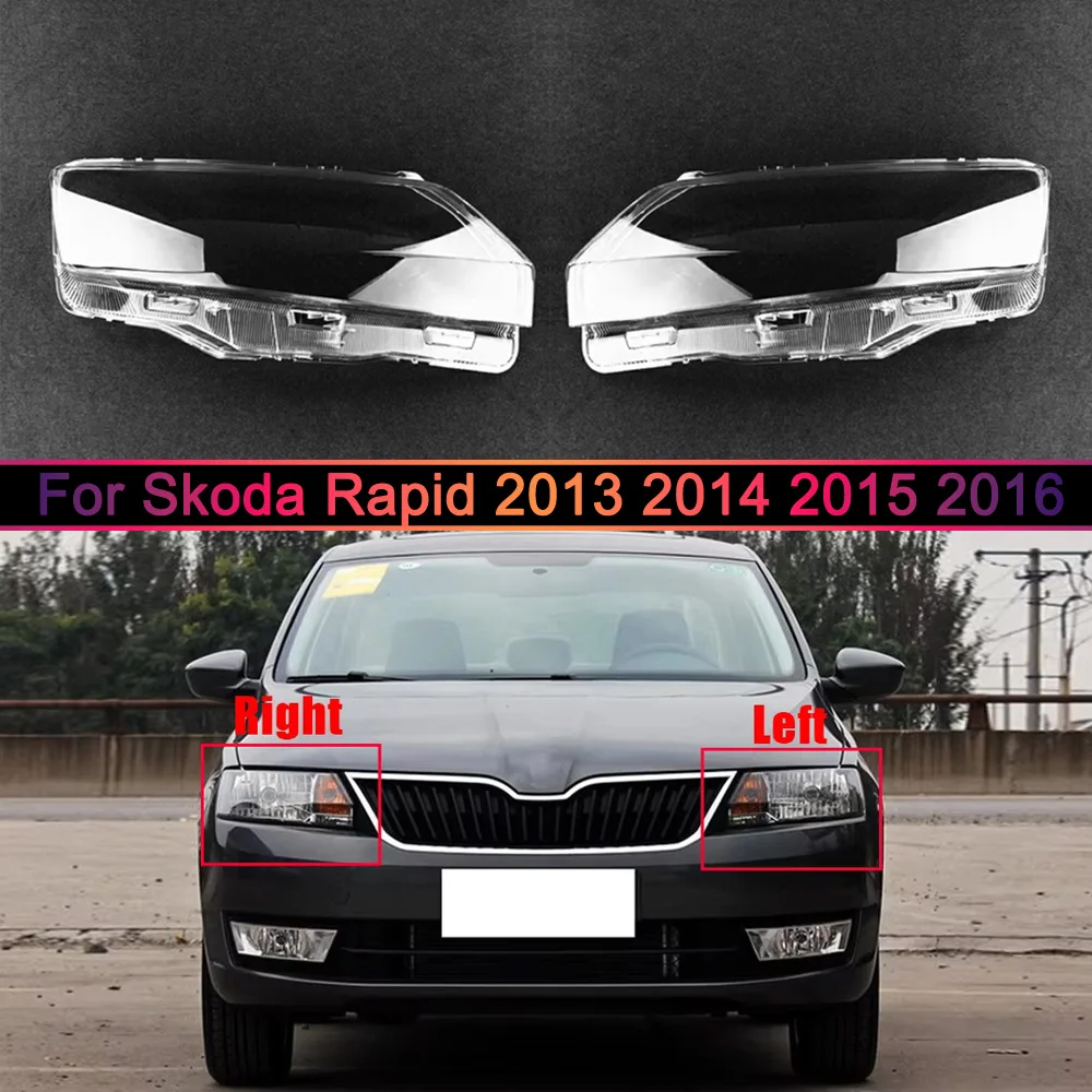 For Skoda Rapid 2013 2014 2015 2016 Headlights Cover Transparent Lamp Shade Headlamp Shell Plexiglass Replace Original Lampshade
