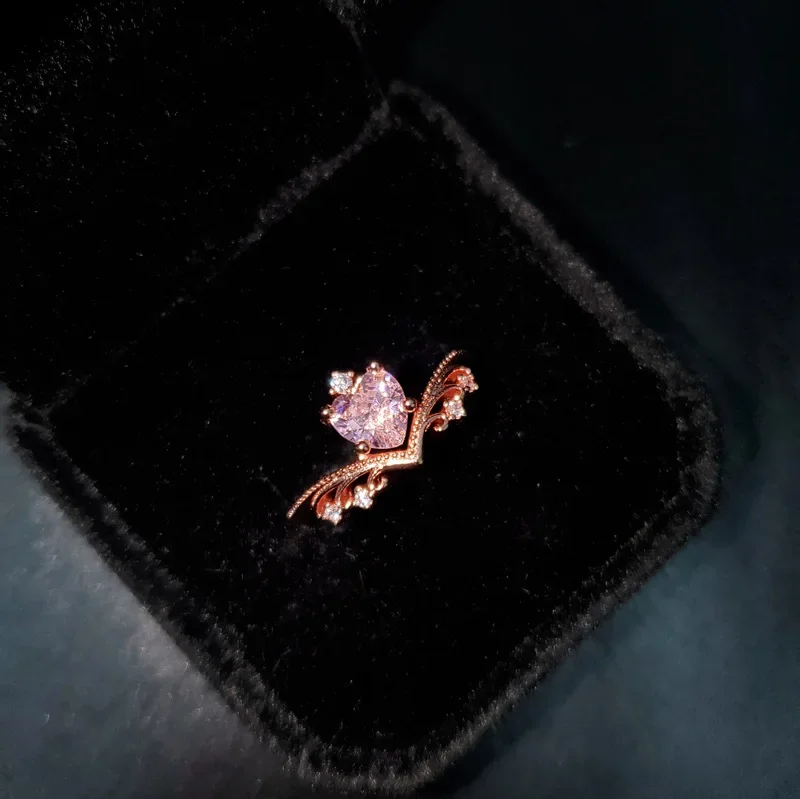 

MDL Муассанит стиль мода уличный стиль подростковое обручальное кольцо 18-каратное позолоченное милое и крутое кольцо с короной и цирконием в форме сердца