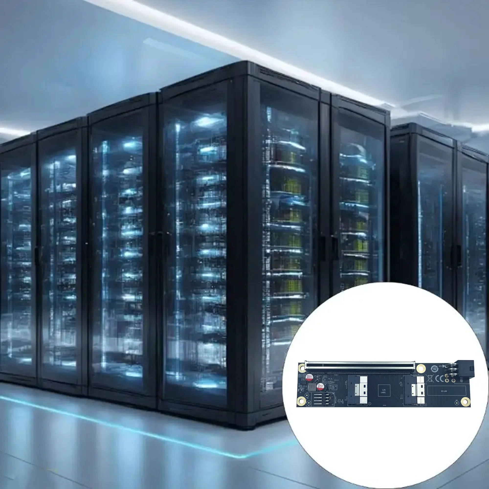 

NEW 2 Port SlimSAS 8i x2 to PCIe5.0 x16 Slot Adapter Card SFF8654 Riser Card GEN5 for Network Graphics Video Card GPU 6Pin Power