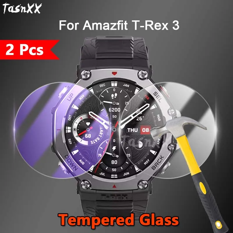 2Pcs For Amazfit T-Rex 3 SmartWatch 2.5D Ultra Slim HD Clear / Anti Purple Light 9H Tough Tempered Glass Screen Protector Film