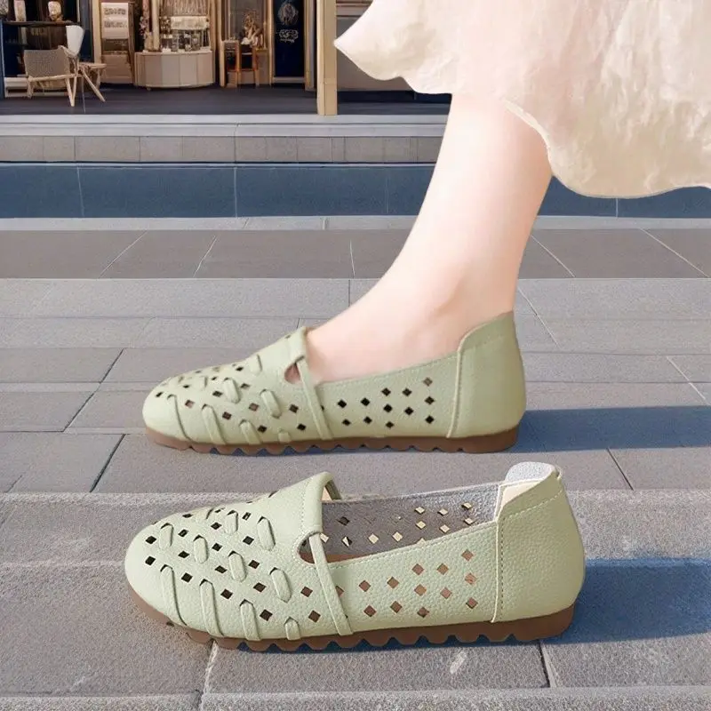 صيف 2025 المرأة جديلة حذاء مسطح الجوف خارج الباليه الشقق الانزلاق على المتسكعون عدم الانزلاق لينة أسفل الأخفاف للأمهات