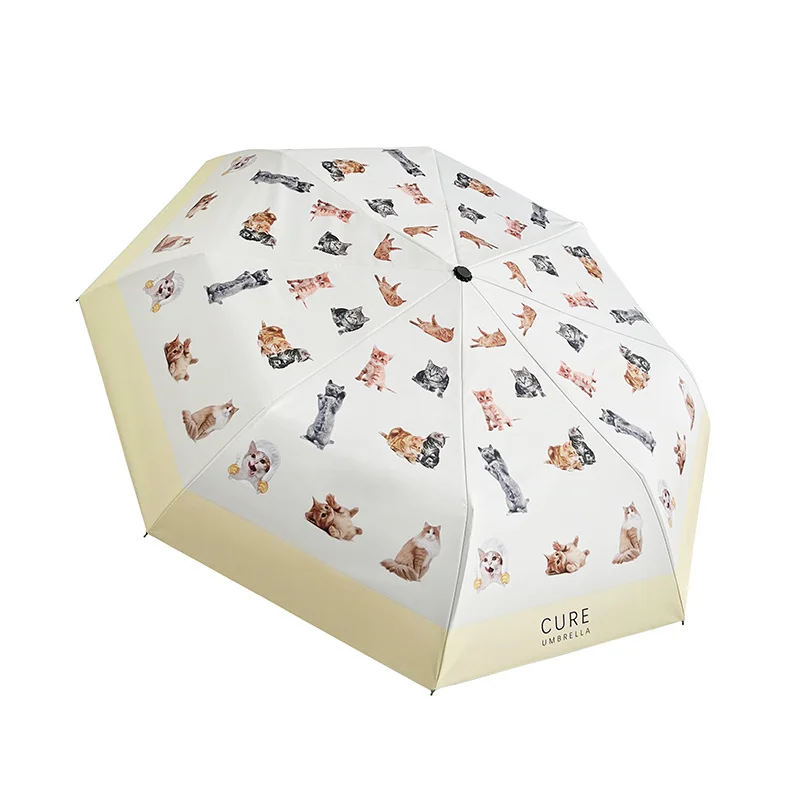 Cat Umbrella Cute Heart Full Automatic Sun Umbrella Black Coating Animal Women Lovely Cat Parasol