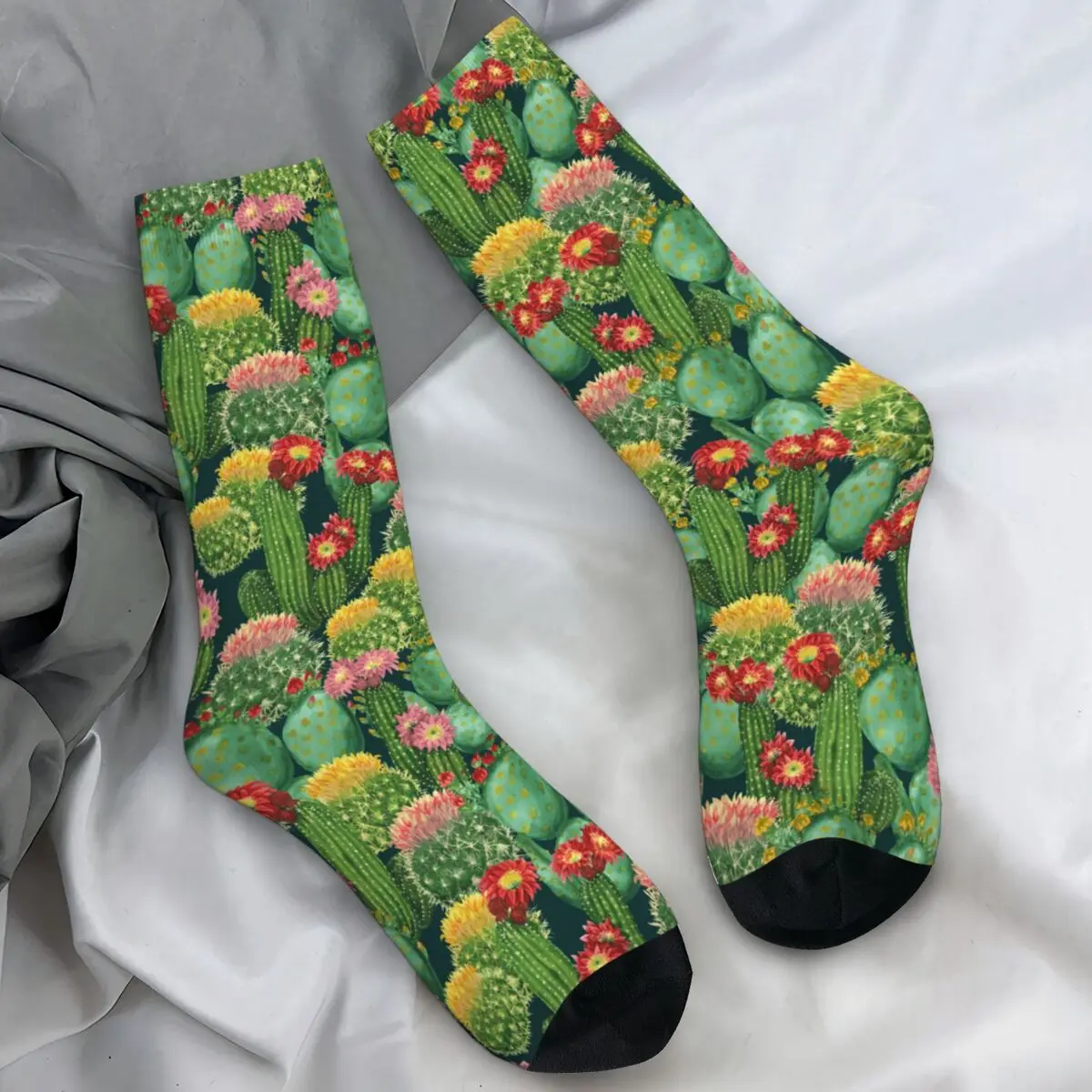 

Blooming Cactuses Stockings Men's Plant Fashion Socks Medium Soft Elegant Socks Autumn Cycling Non Slip Pattern Socks Gift Idea