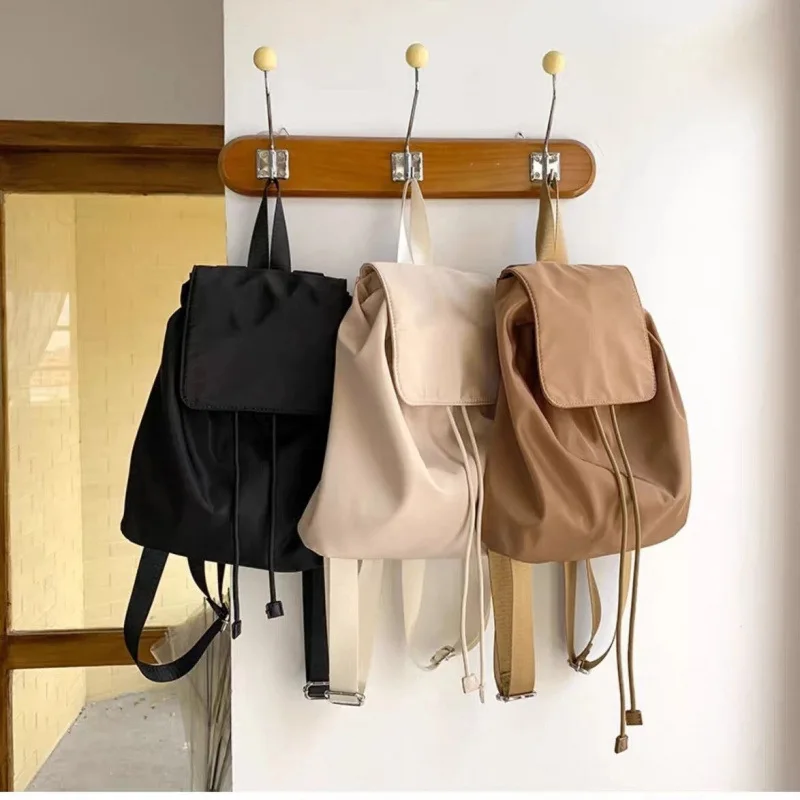 Double-Shoulder Backpack, Women's Lightweight Casual Computer Bag, Nylon Student Drawstring Schoolbag