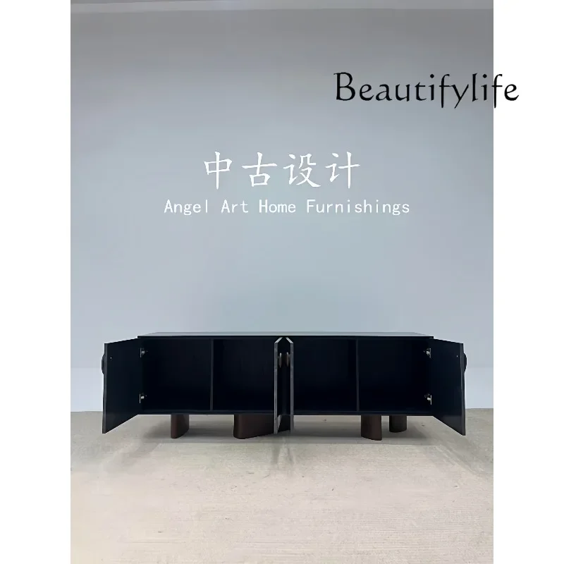 غرفة المعيشة المنزلية المصممة من العصور الوسطى، خزانة جانبية لتخزين الطعام من الخشب الصلب الإبداعي، خزانة تلفزيون بمدخل عتيق