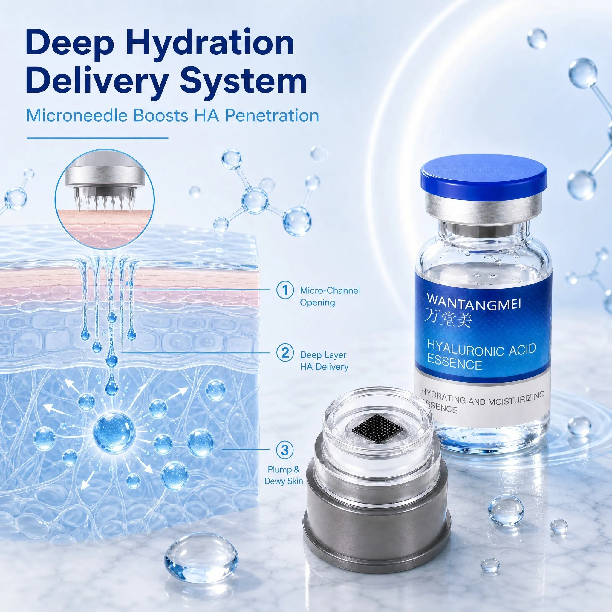 WANTANGMEI Hyaluronic Acid Hydrating, Moisturizing, Firming, and Anti-Aging Serum with 0.3mm Micro-Needle Tip Set Skincare