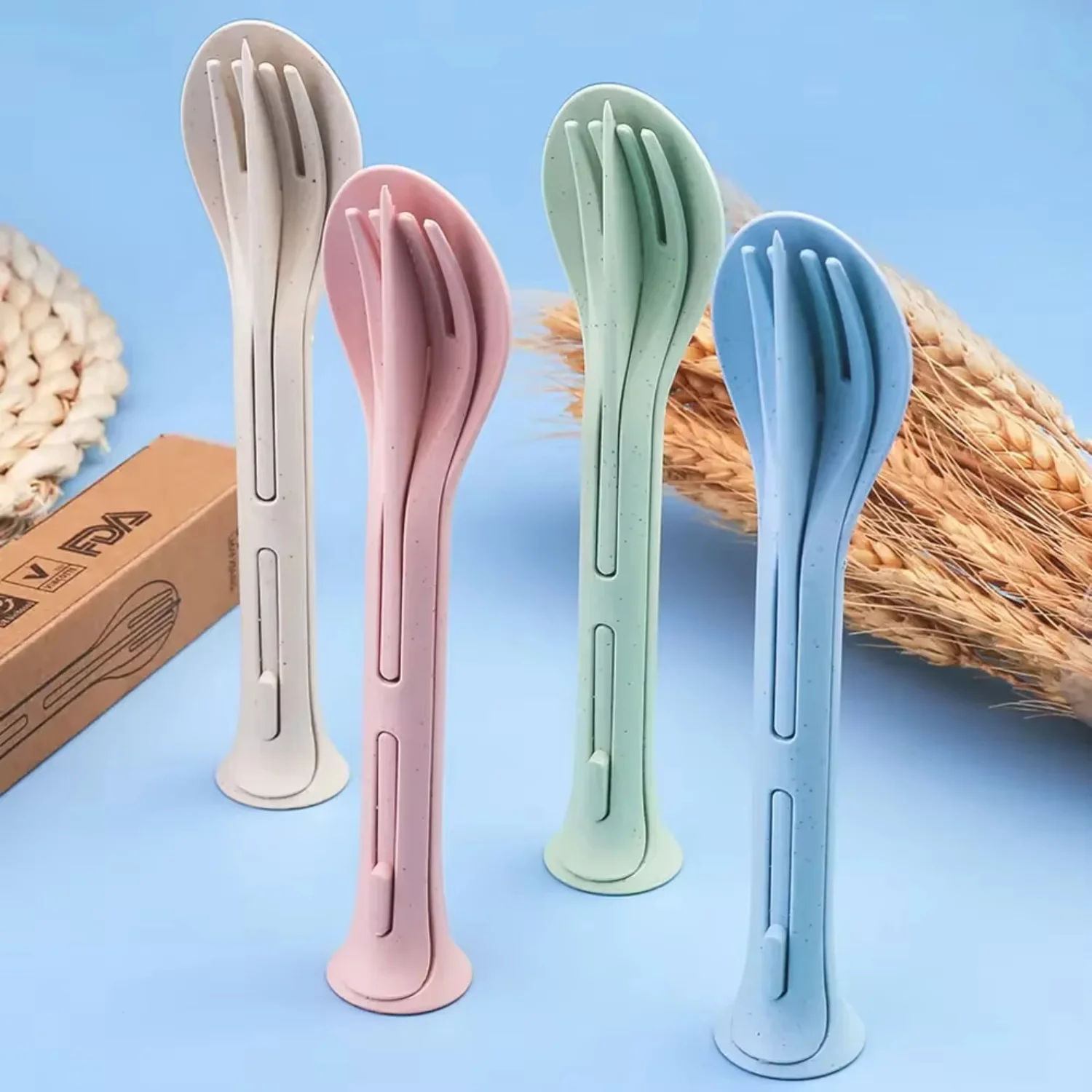 

Portable Tableware Set Wheat Straw Dinnerware Detachable Cutlery Travel Tableware Picnic Dinnerware Set Camping Cutlery Set