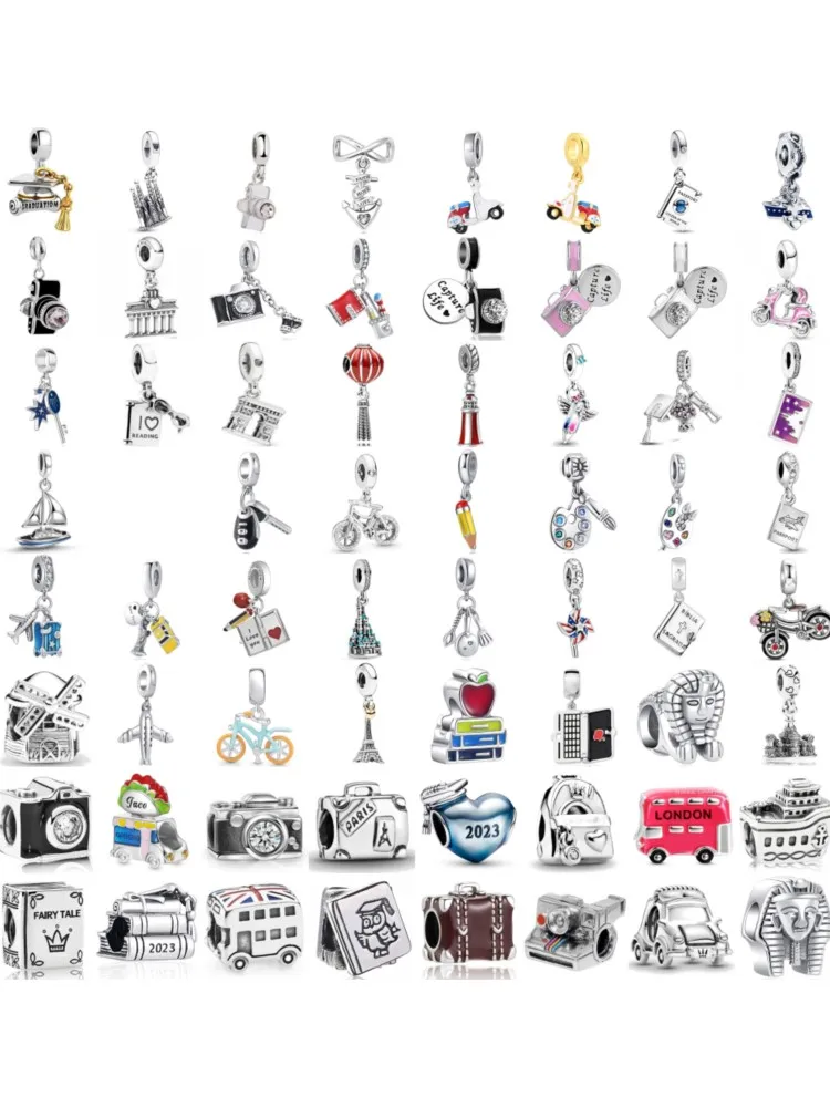AliExpress MINISO Hot Sale 925 Silver Bicycle airplane Passport Read Graduation Gift  Charm Bead Diy Fit Original Charms Bracelet Accessories