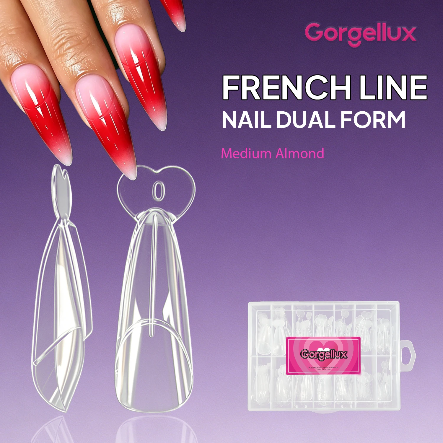 Gorgellux Inner French Line Dual Forms Almond Square Ballet Nail Extension Tips Clear Polygel Acrylic Gel DIY 140pcs