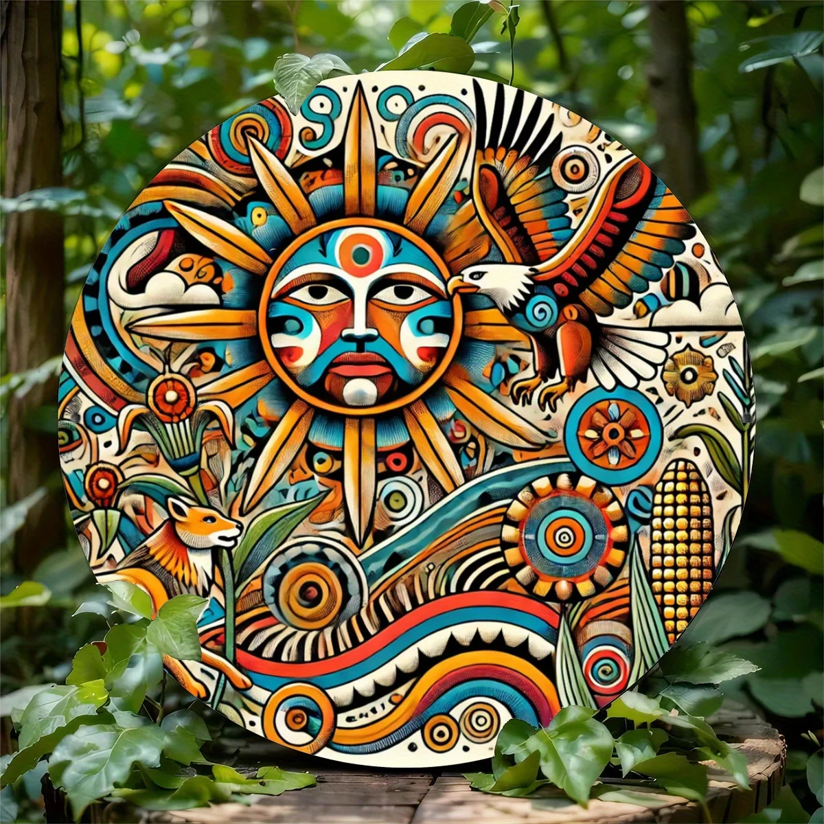 

Oaxacan Maya Aztec 8-Inch Round Metal Sign - Bohemian Garden Decor, Unique Wall Art, Perfect Gift for Women