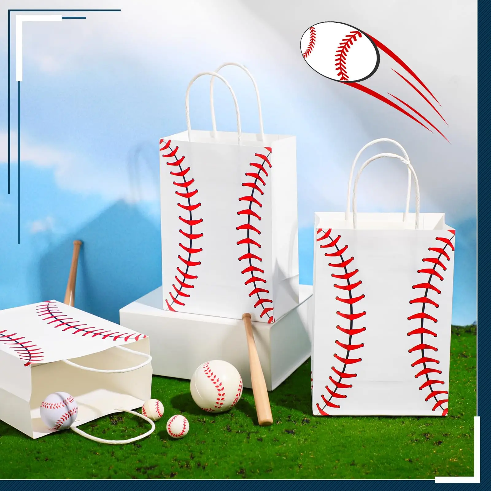 4/24Pcs Baseball Paper Gift Bags With Handle Baseball Pattern Candy Bag Kid Boy Sport Ball Game Theme Birthday Party Decorations