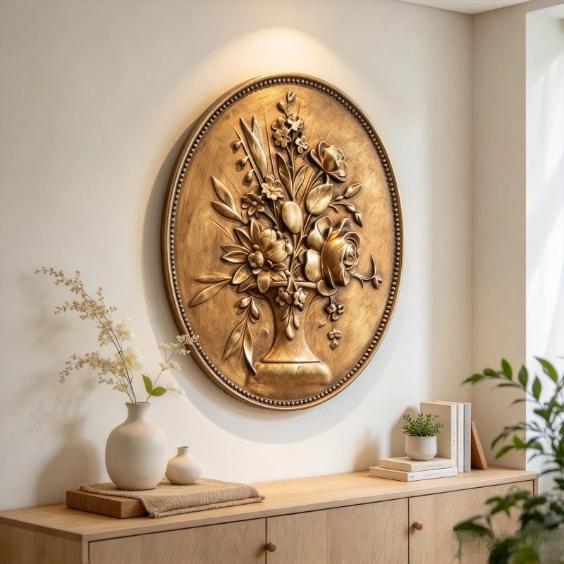 Vintage European Carved Wall Decor, Resin Ornament Hanging, Baroque Palace Relief, Antique Mural Art Sculpture Panel for Houses.
