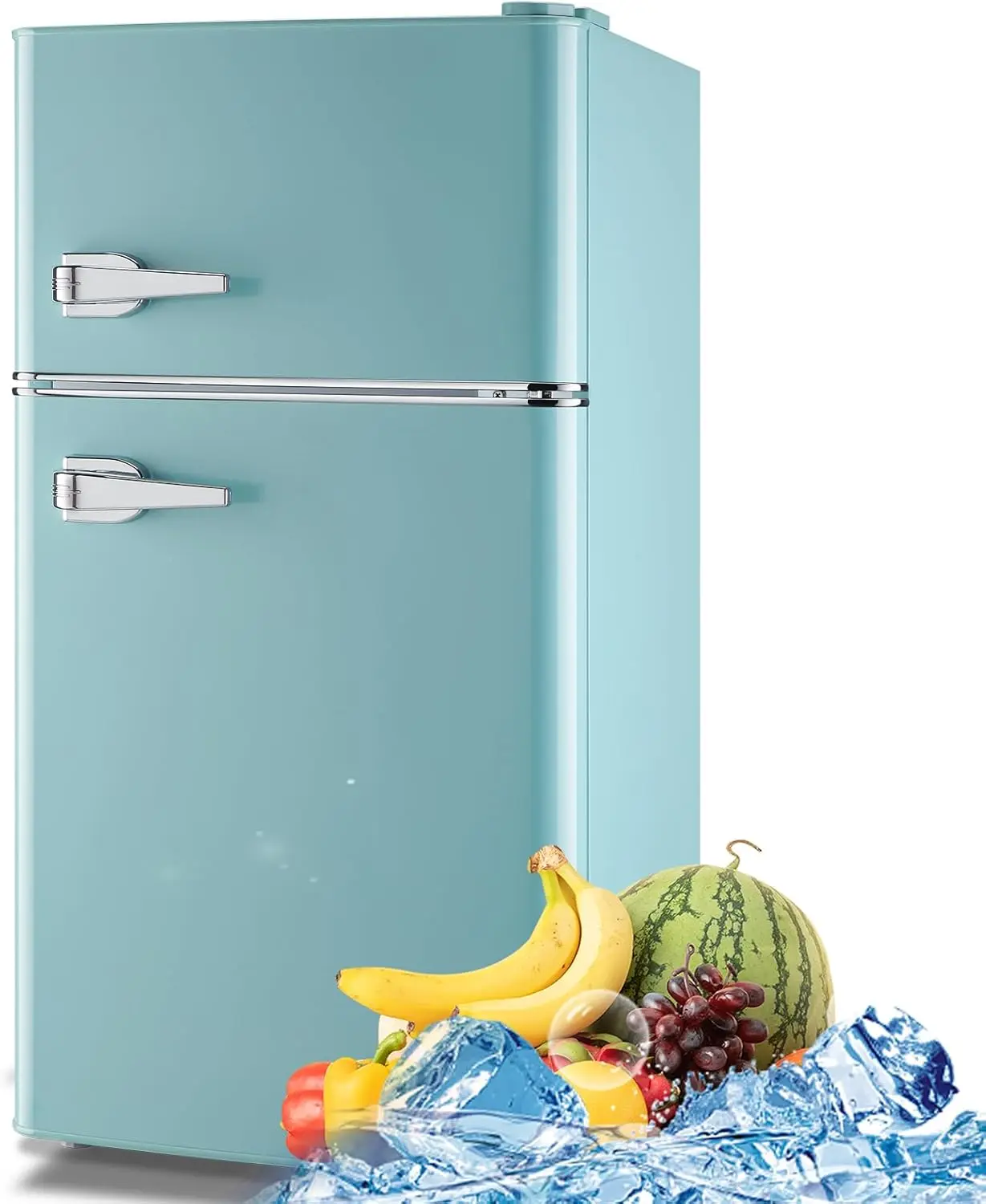 

3.5 Cu.ft Retro Mini Fridge with Freezer Small Retro Dual Door Refrigerator Freestanding Compact Refrigerator with Freezer 2