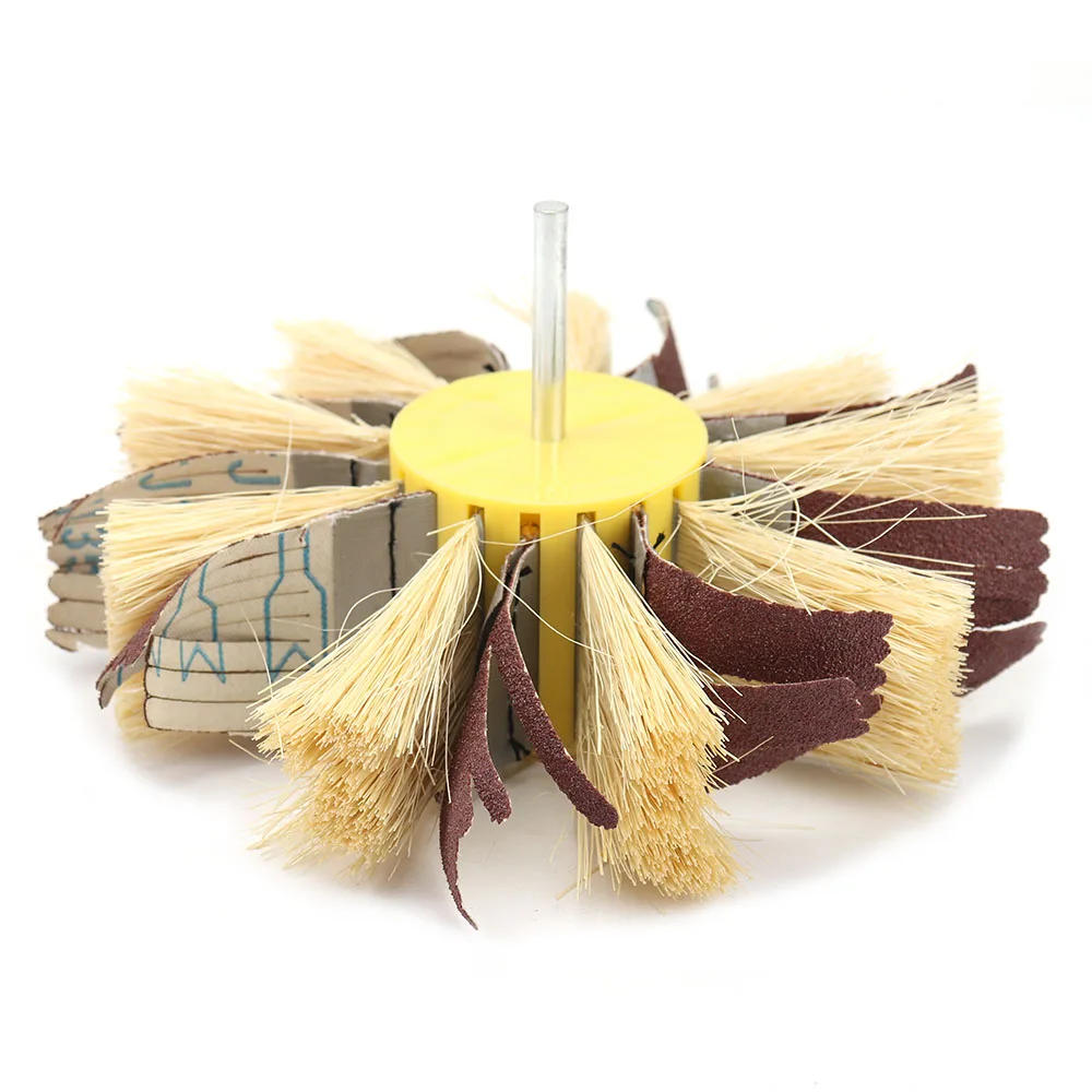 1PC 150mm*6mm Shaft Mounted Sisal & Emery Cloth Bristle Polishing Brush Wheel for Wood Primer Sanding 80-400Grit