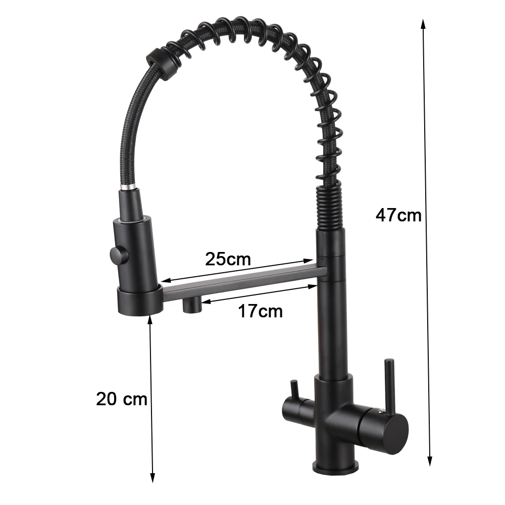 Water Purification Kitchen Faucet Black Hot and Cold Rotating Pull Out Brass Material Sink Mixer Drinking and Washing Tap