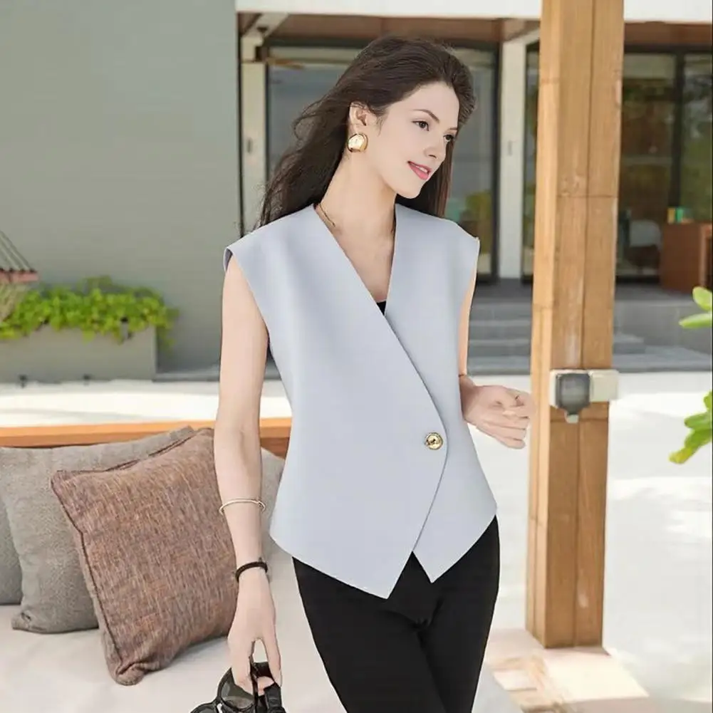 

Women Suit Waistcoat V-Neck Sleeveless Single Button Irregular Design Suit Vest Solid Breathable Versatile Formal Waistcoat
