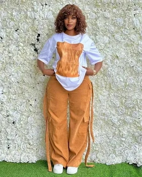 Set da 2 pezzi da donna Dashiki abbigliamento africano estate autunno nuova moda manica corta Top e pantaloni completo da donna da festa Set coordinati