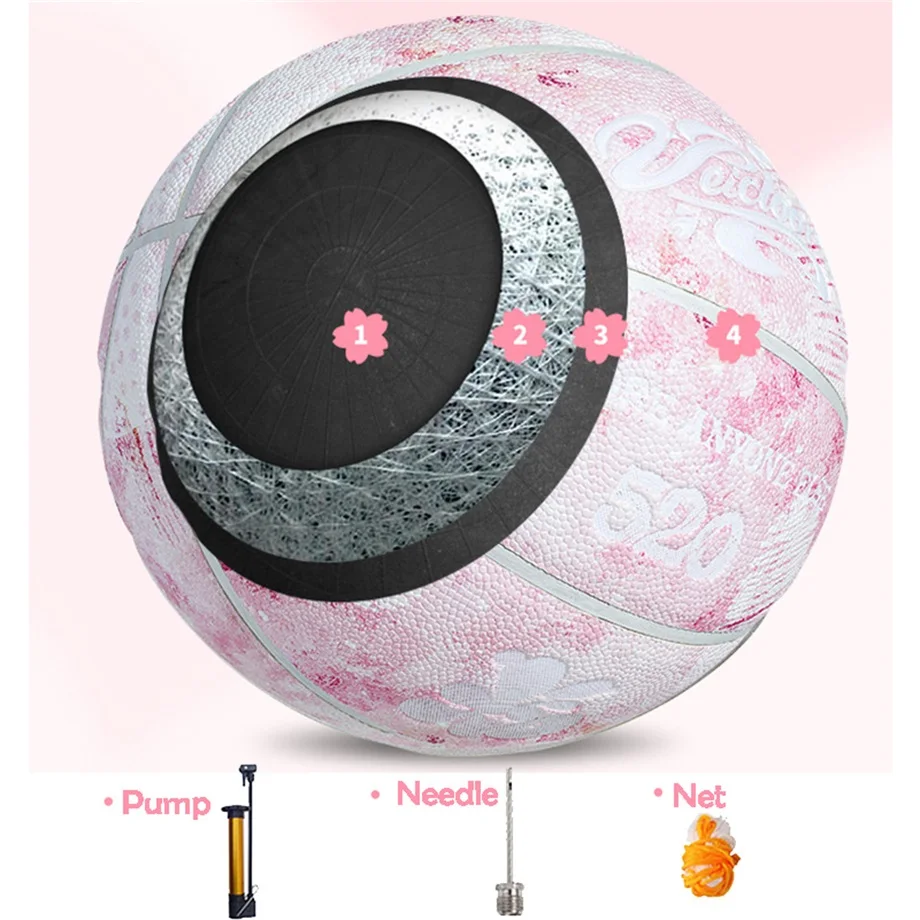 Ballon de basket-ball professionnel en PU rose pour femme, 4 couches, extérieur, mignon, taille officielle 7, financièrement non