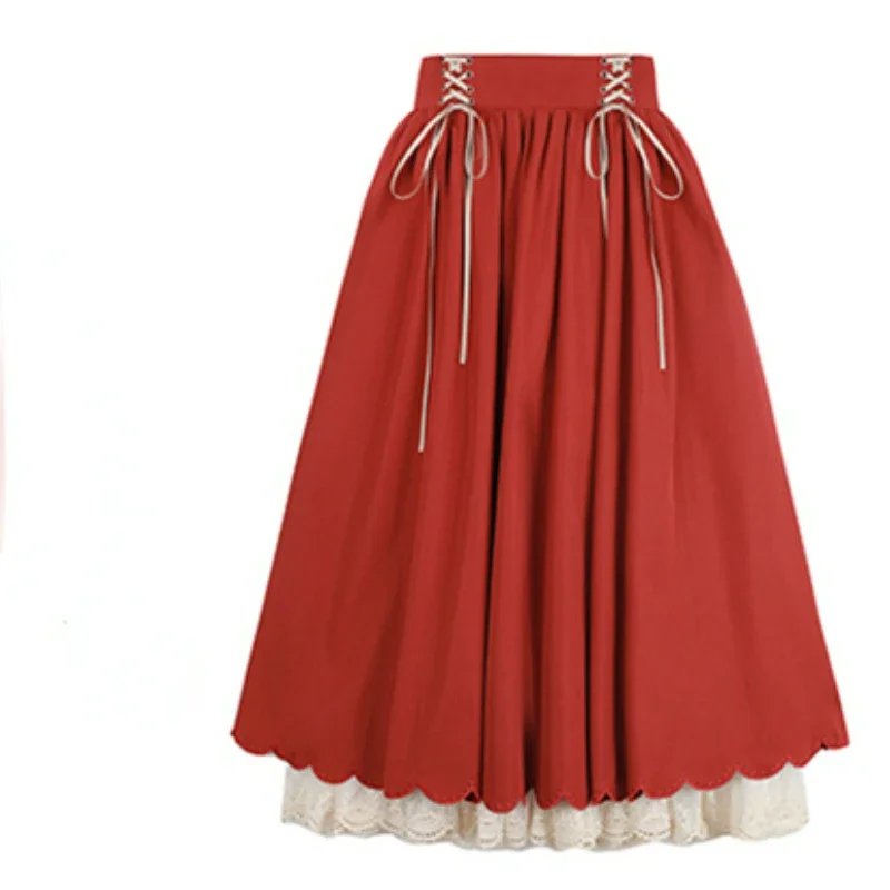 Jupe Longue Victorienne Femme – Jupe Médiévale Renaissance Volants Dentelle Taille Haute Élastique, Style Vintage Cosplay