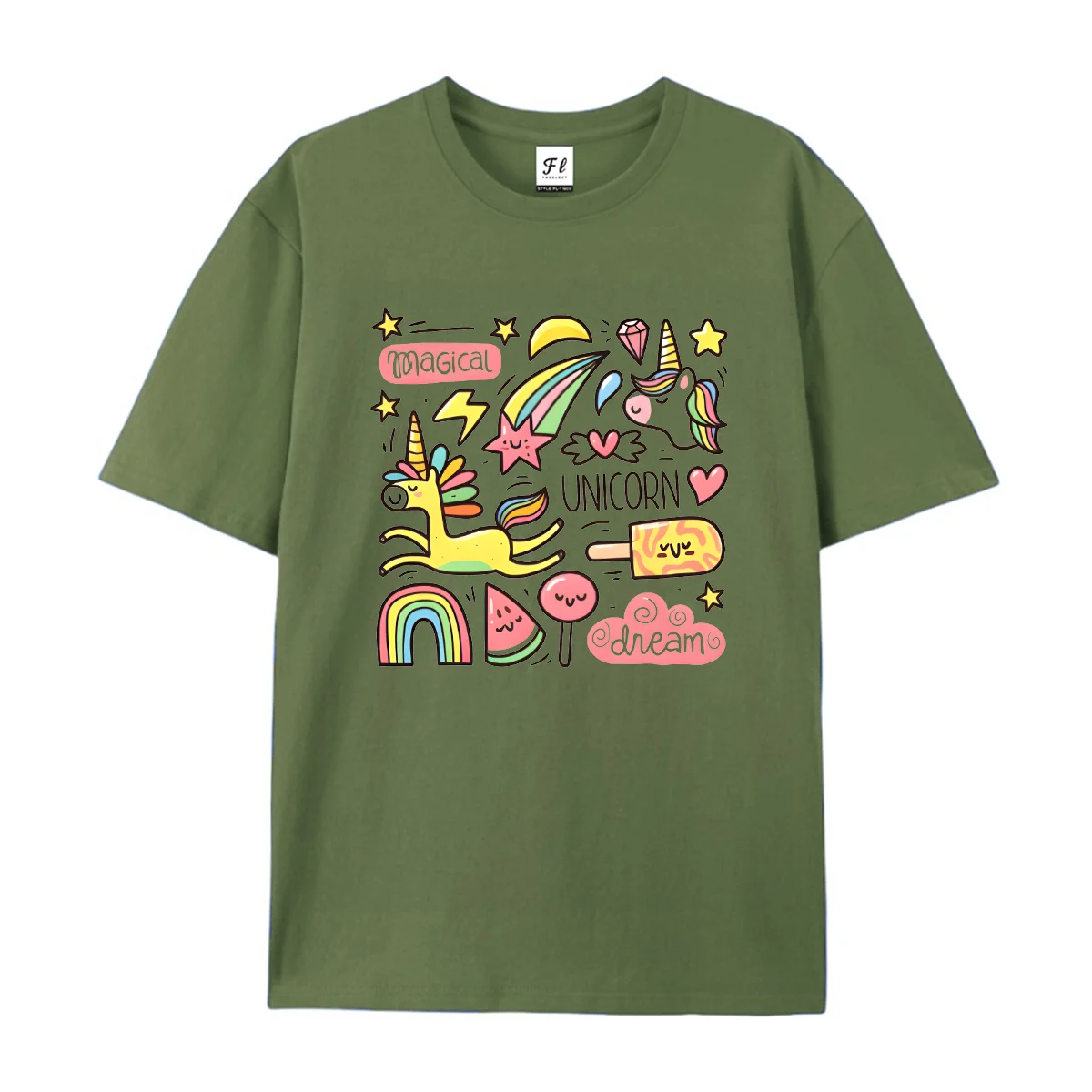 Women Summer Short Sleeve T Shirt Unicorn Rainbow Doodle Print Crew Neck Loose Casual Tee For Girls Dream  Daily Basic Tops