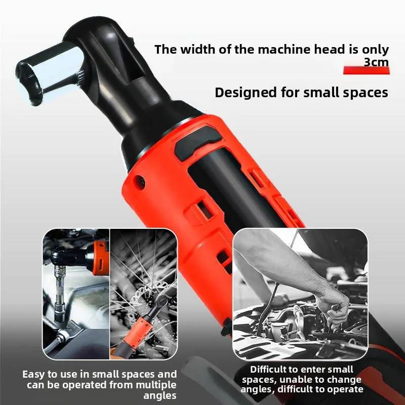Extended 18V Electric Ratchet Wrench Rechargeable 90-degree Right Angle High Torque Lithium Battery Auto Repair Special Tool Set