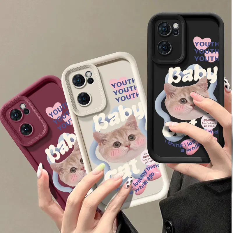 Cute Cat Fashine Phone Case For OPPO FIND X5 RENO 6 7 7Z 8 8T 10 11 12 12F PRO PLUS 5G Shockproof Soft Cover Coque Shell