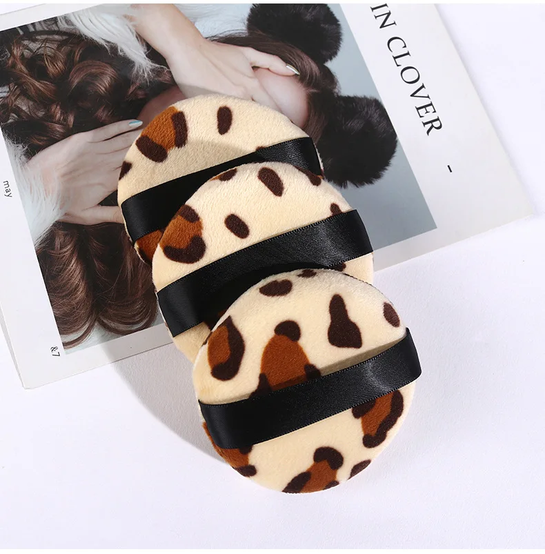 Large Set Makeup Powder Puff Powder Puff Honey Puff Soft Flocking Plush Powder Powder Puff Round Leopard Print 7.5CM