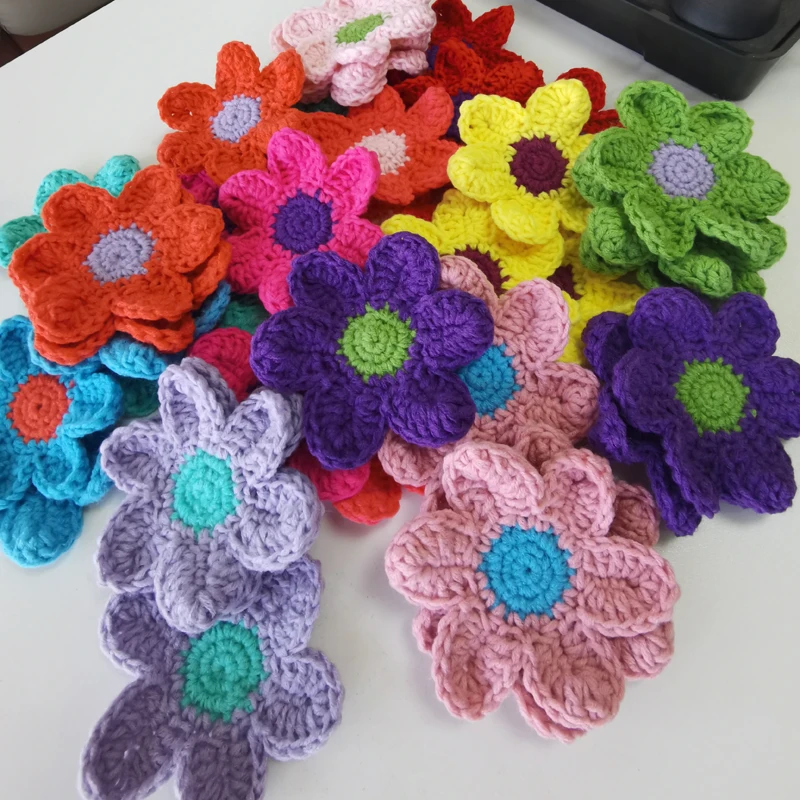 Decoration Coasters Handmade Crochet Cup Pad Multicolor Flower Wool Doilies Round Table Mat 9cm DIY Hand Accessories 30pcs/lot