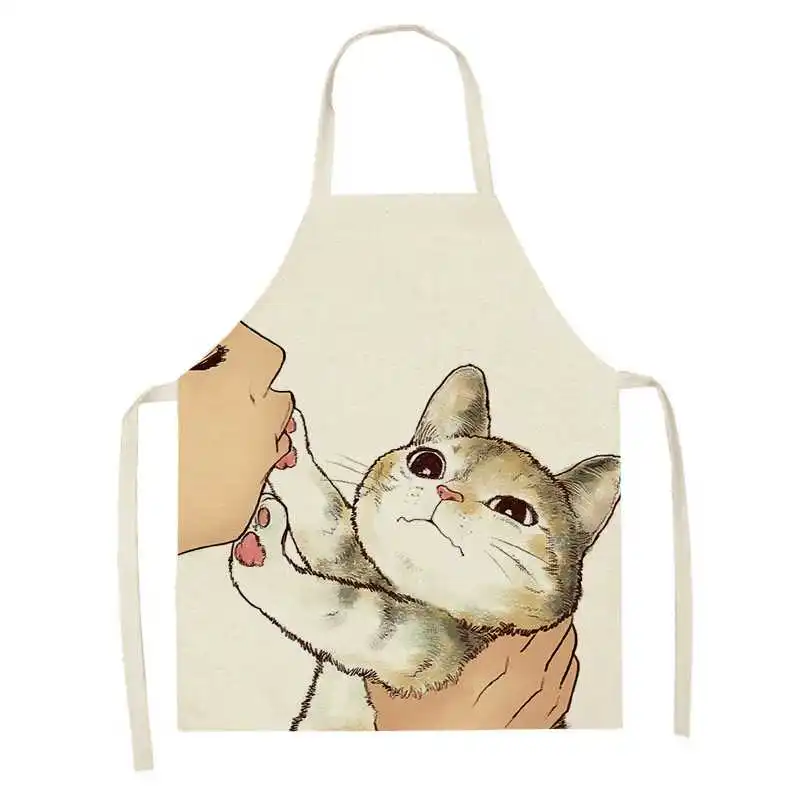 Kitchen apron Cute cartoon cat pattern  anti-stain and oil-proof sleeveless  Home Clean cooking baking accessories