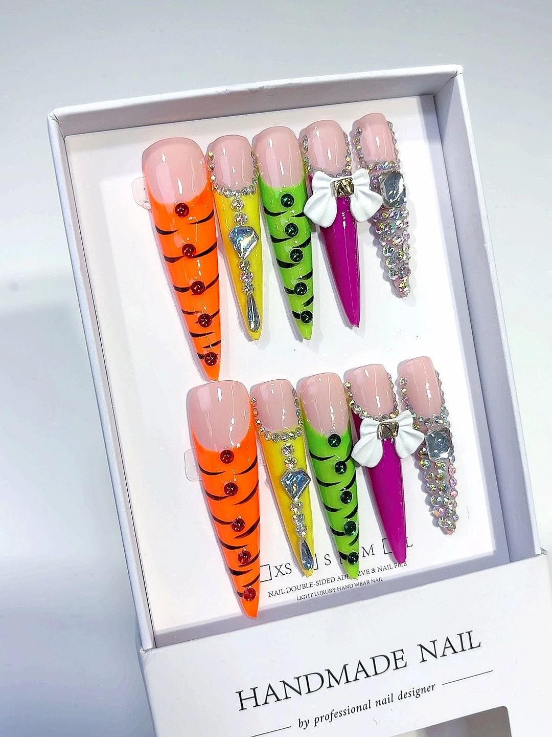 5cm Multi-Color French Butterfly Rhinestone Long Pointed Fashion Nail Art (M039)