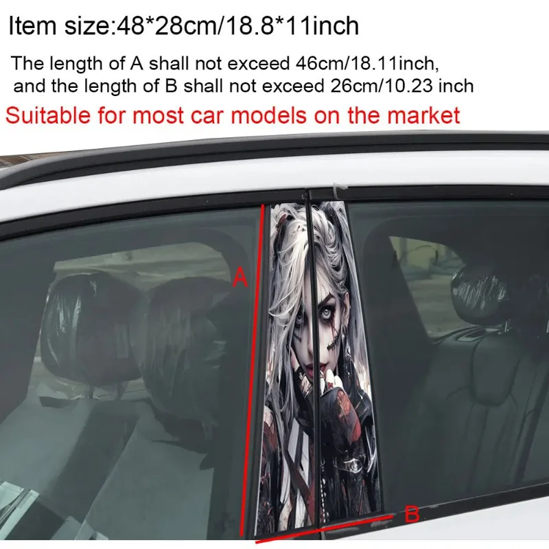 Happy Girl Car Sticker - 1 Pair, Durable Waterproof, Thick Glossy PVC, Scratch Resistant Body B Pillar Sticker