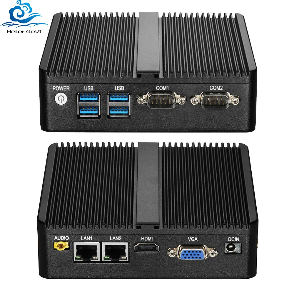 Fanless Mini PC Intel Celeron J4125 2x Gigabit LAN 2x RS232 HDMI VGA Mini PCIE WiFi/4G 4x USB Support Windows Linux