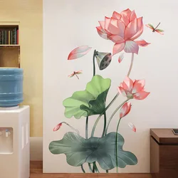 2pcs Creative Lotus Dragonfly Simple Decorative Wall Sticker Backwall Living Room Bedroom Study Restaurant Mural Wall Sticker