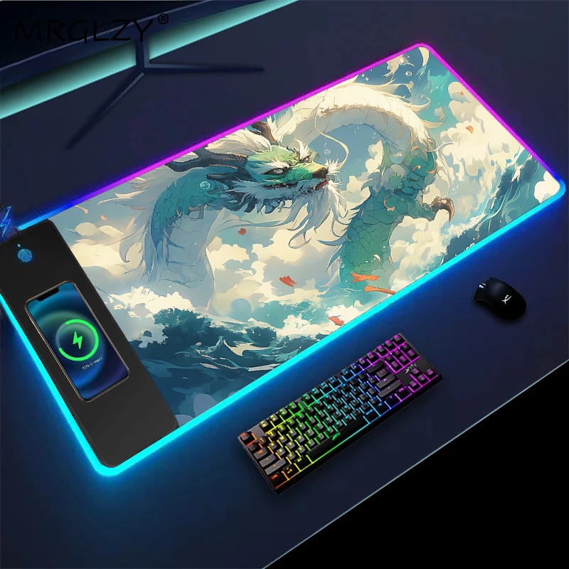 Wireless Charging Mouse Pad Rgb Dragon Mouse Mat Set Up Gaming Accessories Desk Gadgets Mousepad Speed Desk Pad Office Carpet