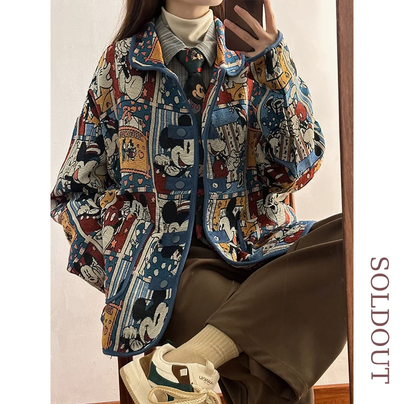 Amerykańska kurtka retro z haftem Miey, damska, luźna, jesienna, designerska, modna odzież uliczna, włókno poliestrowe