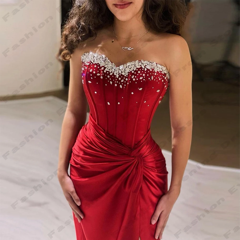 Vestidos de noite sexy sem costas para mulheres, requintado beading, sereia, ombro sem mangas, fenda alta, vestidos de baile, luxo, 2024