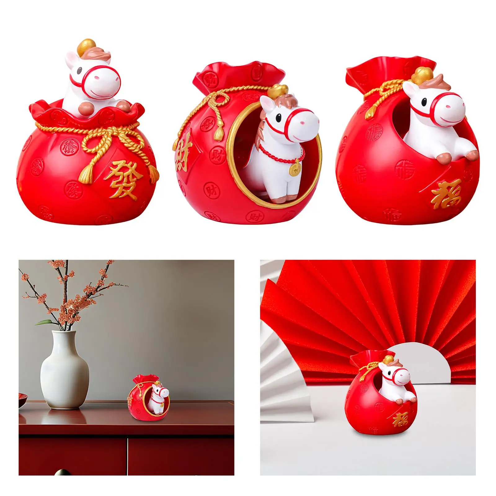 Horse Statue Resin Figurine New Year Gift Ornament Animal Sculpture for Shelf Tabletop Decoration Home Decor Storage Bowl