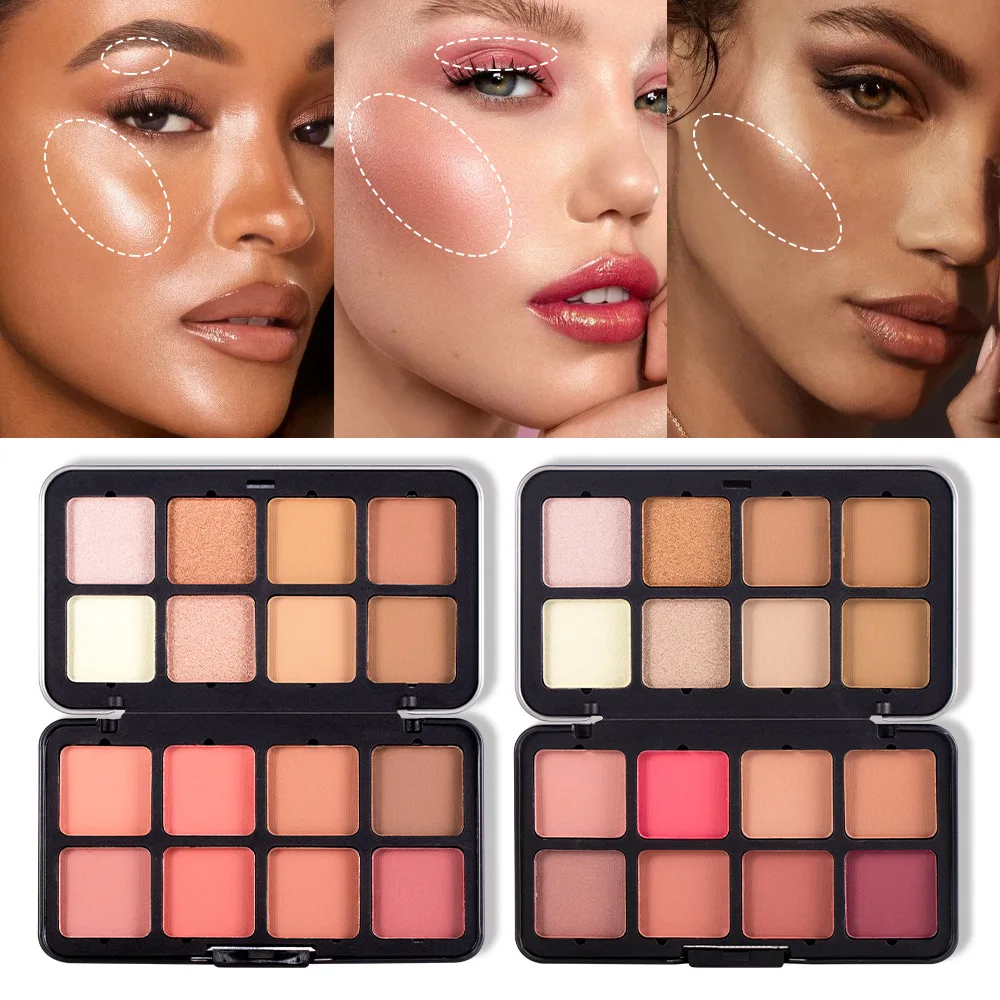 Alles-in-één gezichtspalet Matte Blush Highlighter Contourpoeder voor natuurlijke beeldhouwen en dag tot nacht Gezichtsbeeldhouwen Make-up