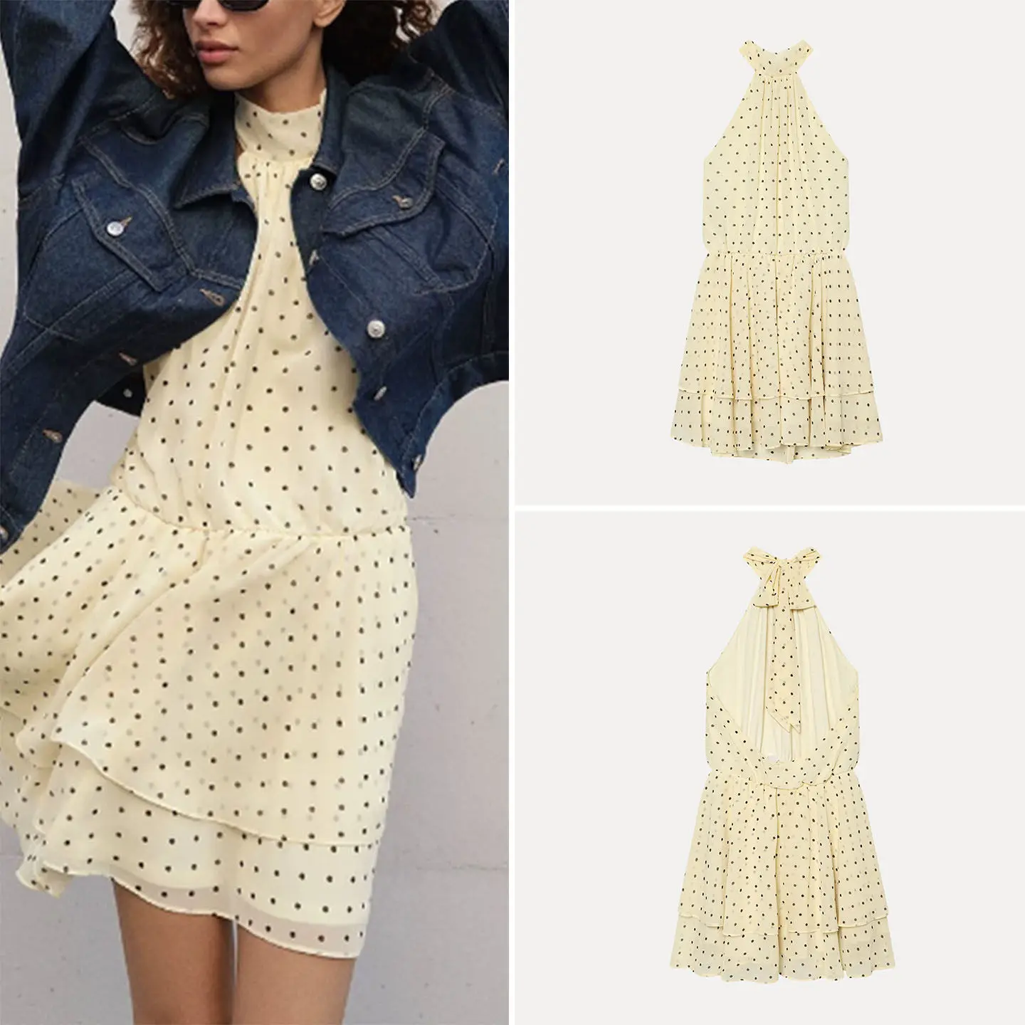 

Casual Summer Women's Dress 2026 New Style Neckline Backless Polka Dot Outfit Matching Skirt Standard Fit Daily Wear
