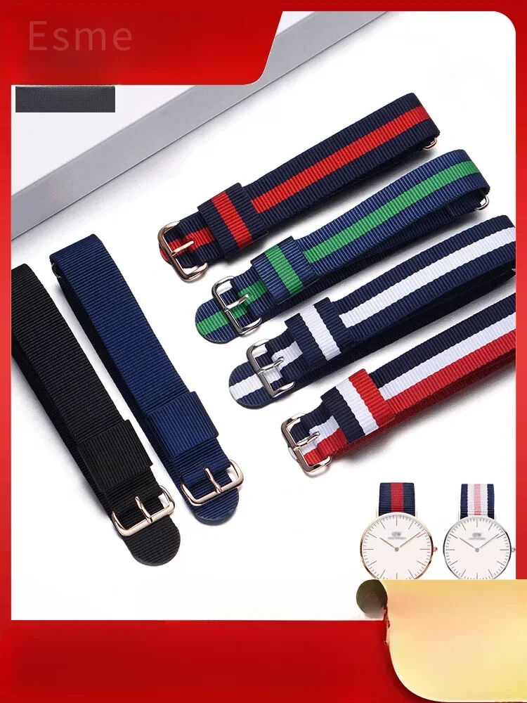 For Daniel Wellington Nylon Watchband Climbing Couple's Style Montage Black White Wine Red Blue Nylon Watchbands 18 20 22mm