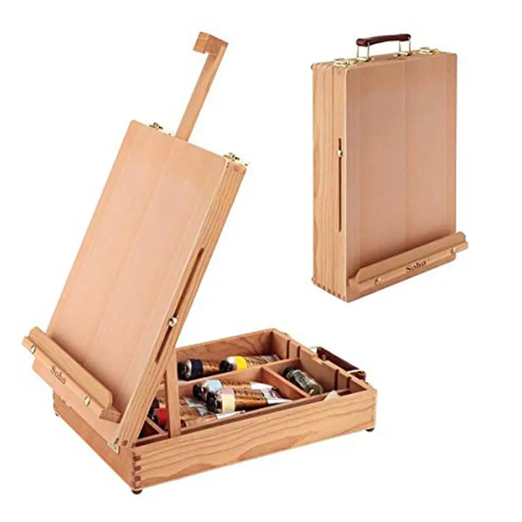 Artists Foldable Beech Wood Art Easel with Storage Tabletop Painting Box for Drawing and Crafts