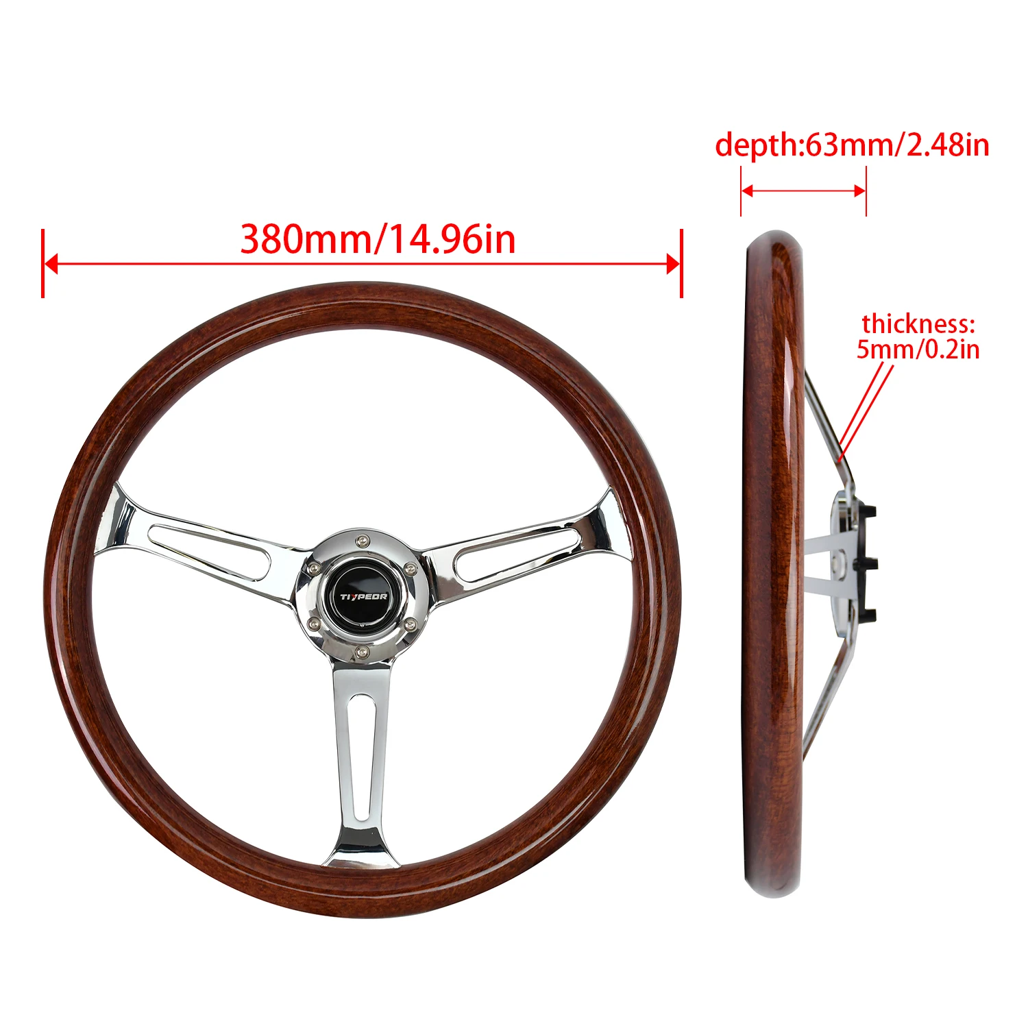 TIYPEOR Hot Sale Car Modification Part ABS Aluminum Universal 380mm Vintage Classic Steering Wheel