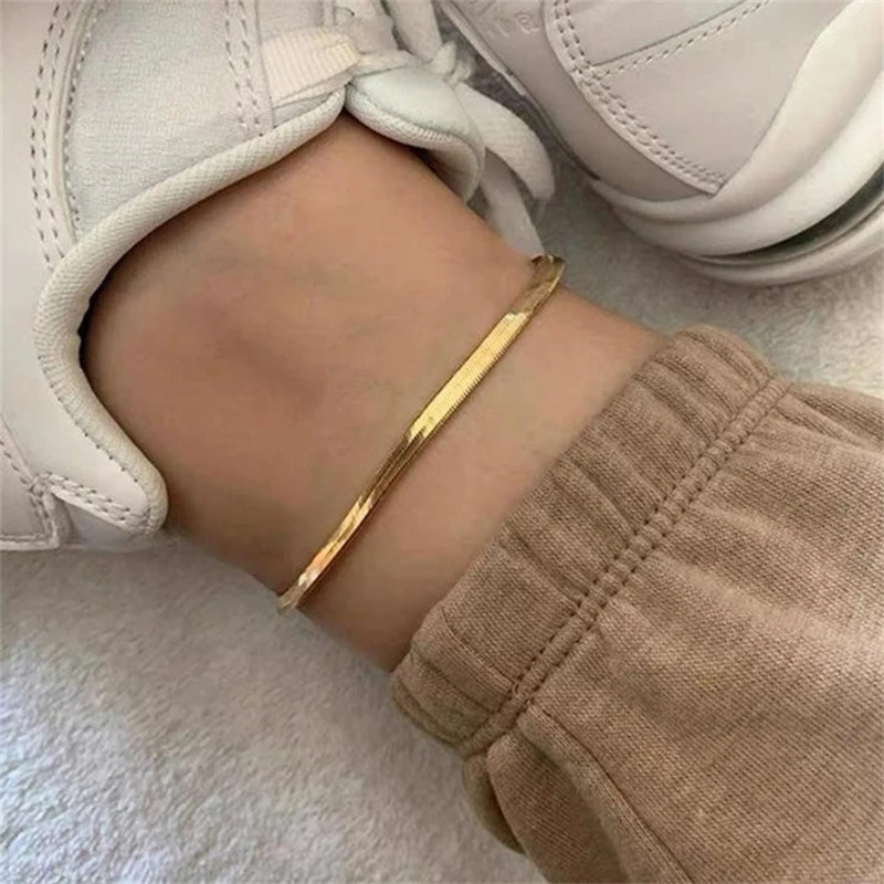 Klinge Kette Fußkettchen für Frauen Punk gold Armband auf Die Bein Edelstahl Schlange Ketten Mode Strand Zubehör Schmuck C046 – Detail 5